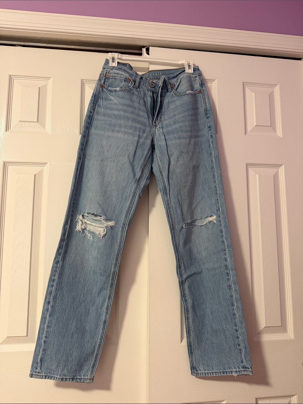 American Eagle Outfitters Light Blue Distressed Straight Leg Jeans